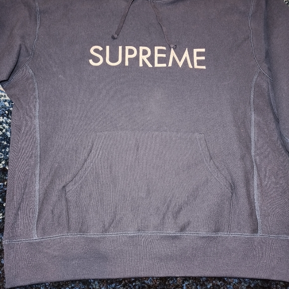 Supreme Capital Hooded Sweatshirt Navy - Picture 5 of 8